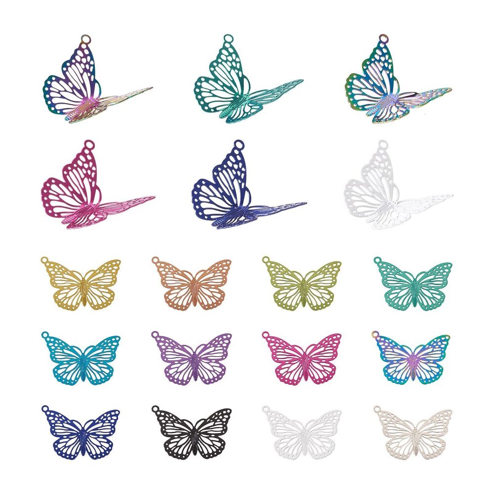 9870 Beadthoven 48Pcs Rainbow Butterfly Filigree Charms Pendants 12 Colors